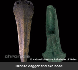Bronze dagger and axe head