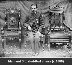 Man pictured with 3 Eisteddfod chairs