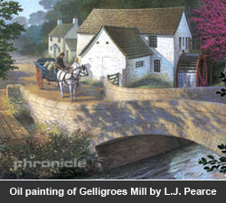 Oil painting of Gelligroes Mill by L.J. Pearce